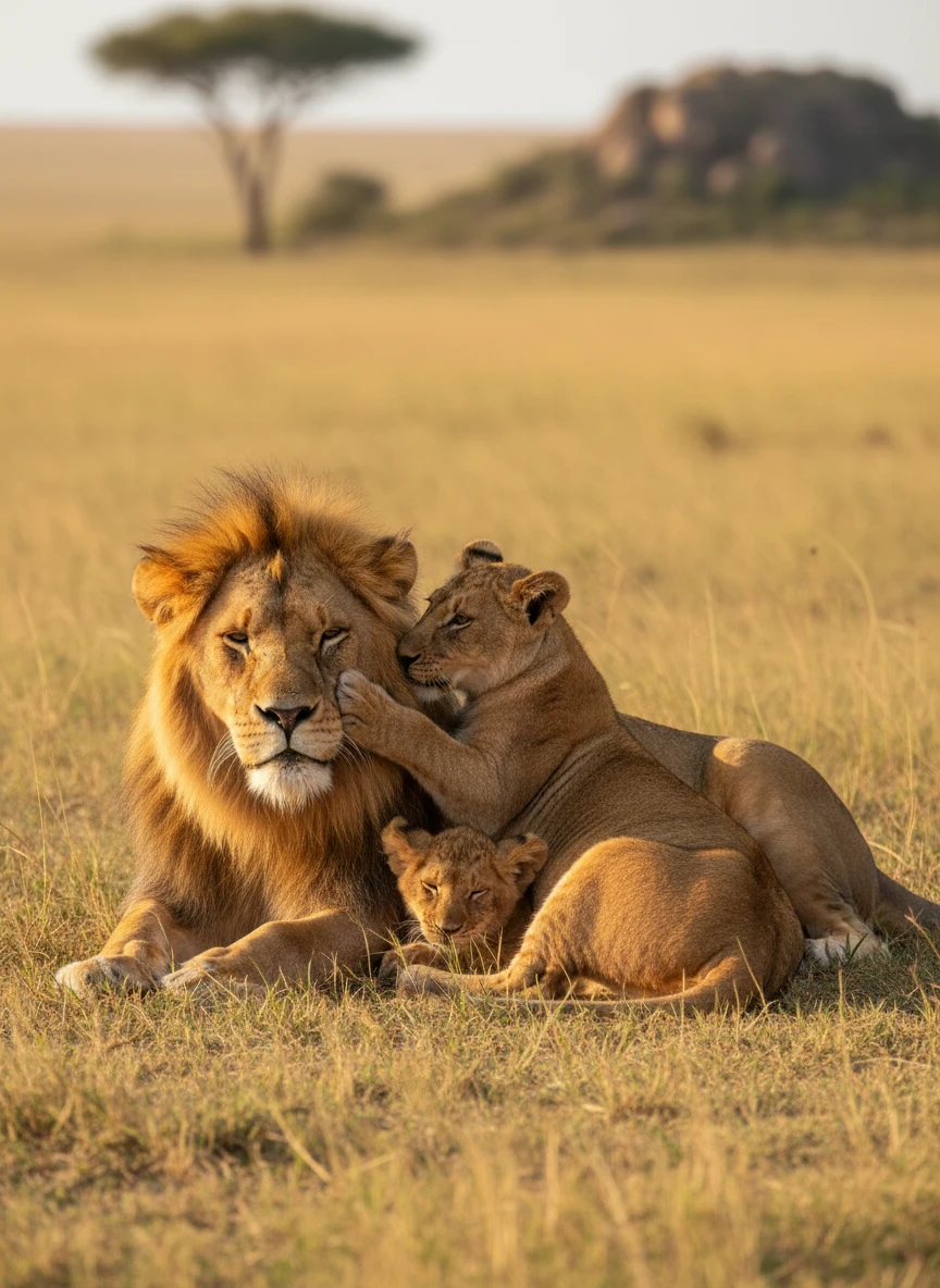 Playful Lion Family