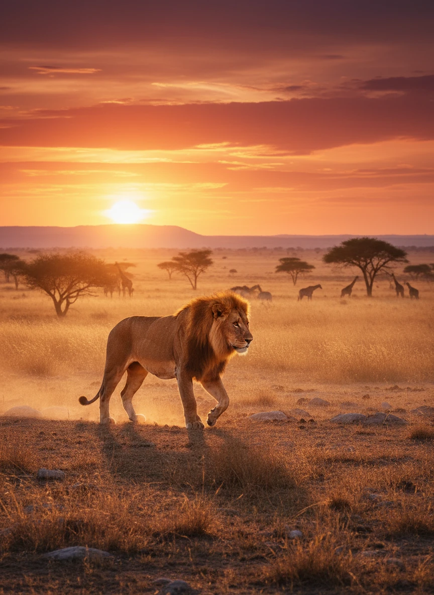 Sunset Savannah Lion